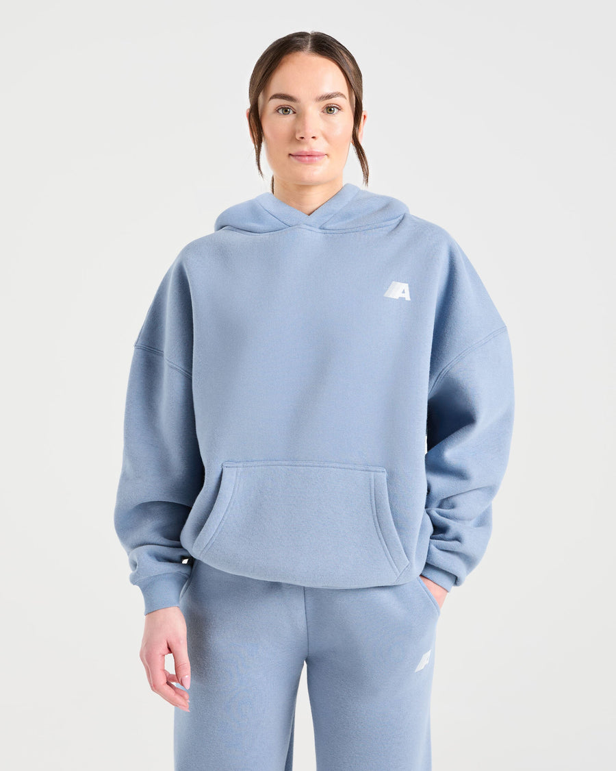 Retro Athletics Oversized Hoodie - Vintage Bleu