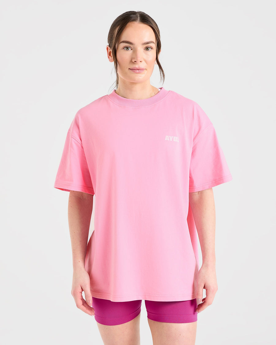 Focused Wavy Oversized T Shirt - Rose/Blanc