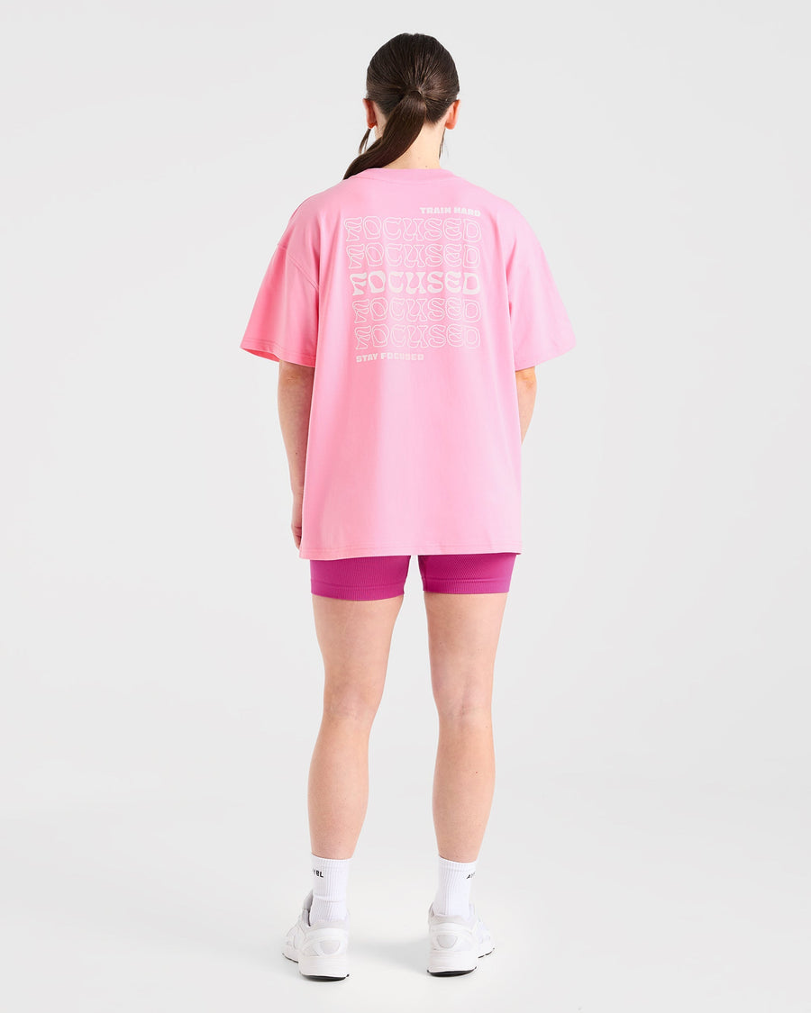Focused Wavy Oversized T Shirt - Rose/Blanc