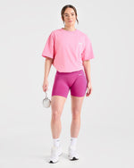 Focused Wavy Oversized T Shirt - Rose/Blanc
