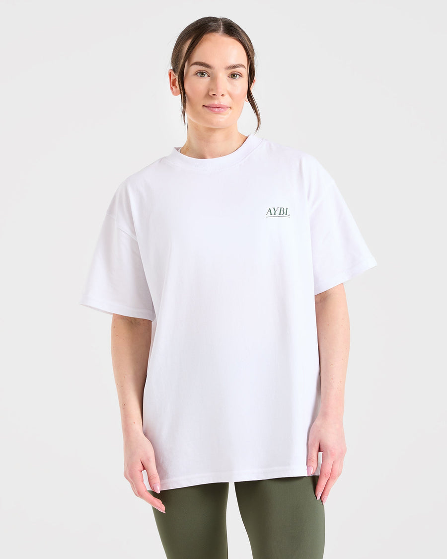 Power Lifting Illustration T Shirt - Blanc/Vert