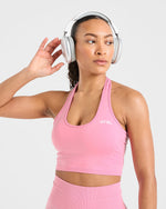 Empower Seamless Halterneck Crop Top - Baby Rose