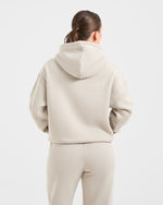 Retro Embroidered Oversized Hoodie - Taupe Grey