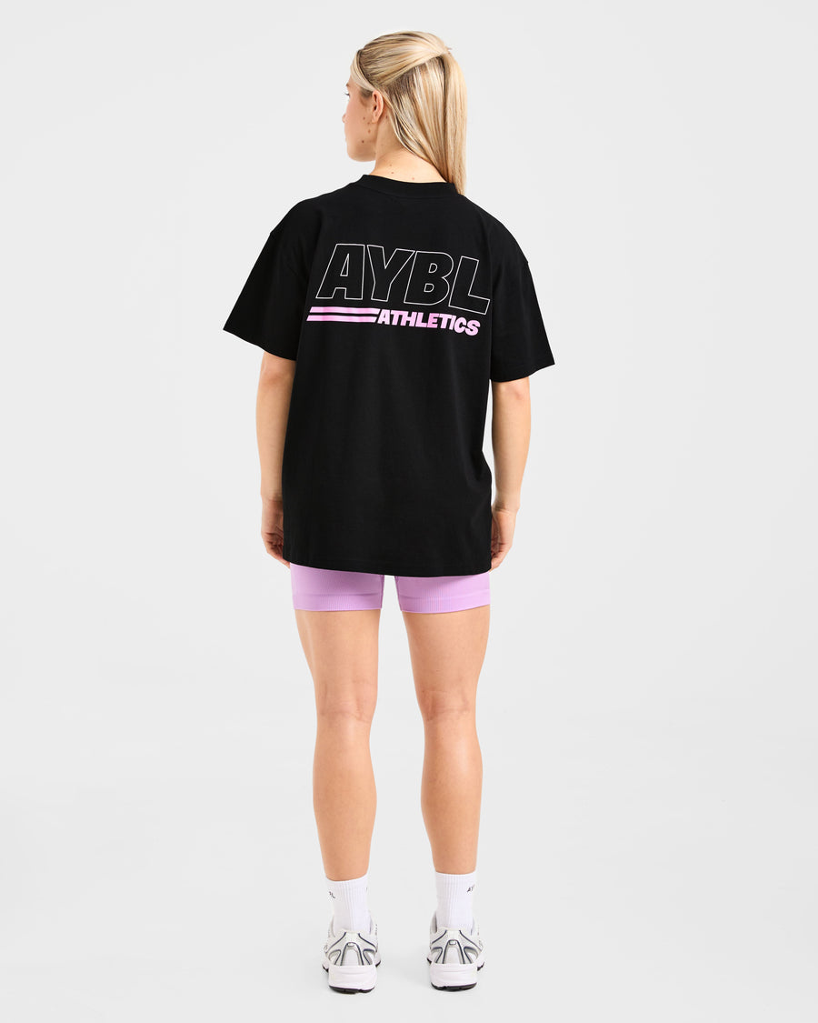 Athletics Track Oversized T Shirt - Noir/Rose