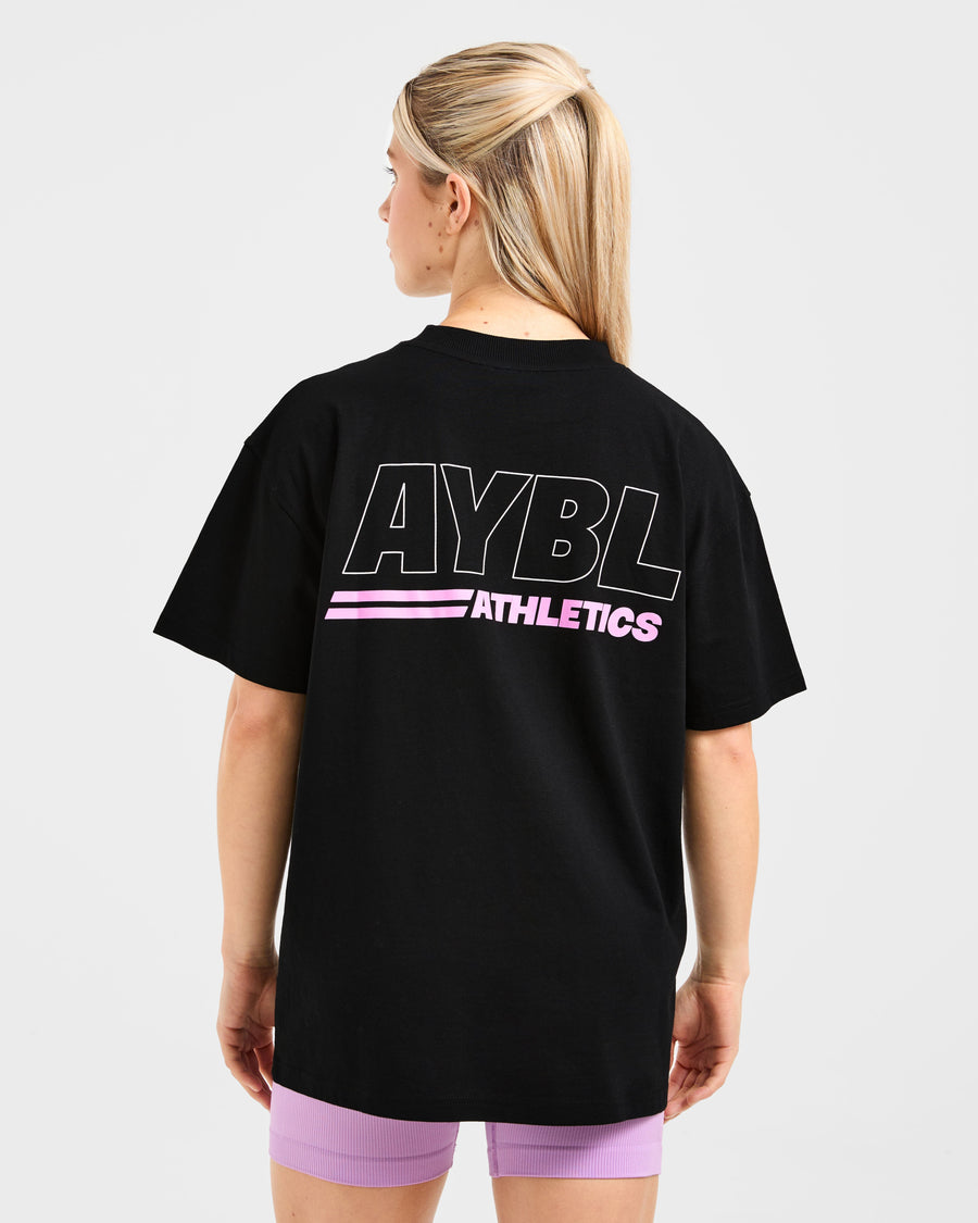 Athletics Track Oversized T Shirt - Noir/Rose