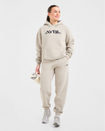 Retro Embroidered Oversized Hoodie - Taupe Grey