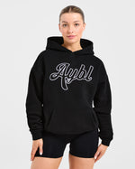 Script Embroidered Oversized Hoodie - Noir