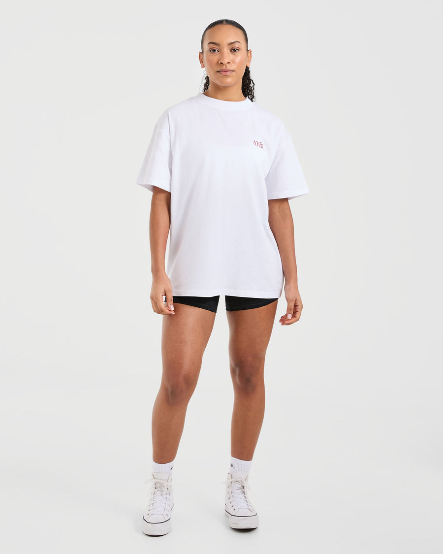 Strength Club Oversized T Shirt - White/Rouge