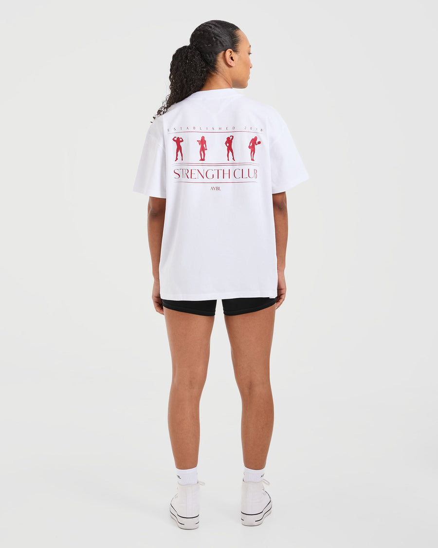 Strength Club Oversized T Shirt - White/Rouge