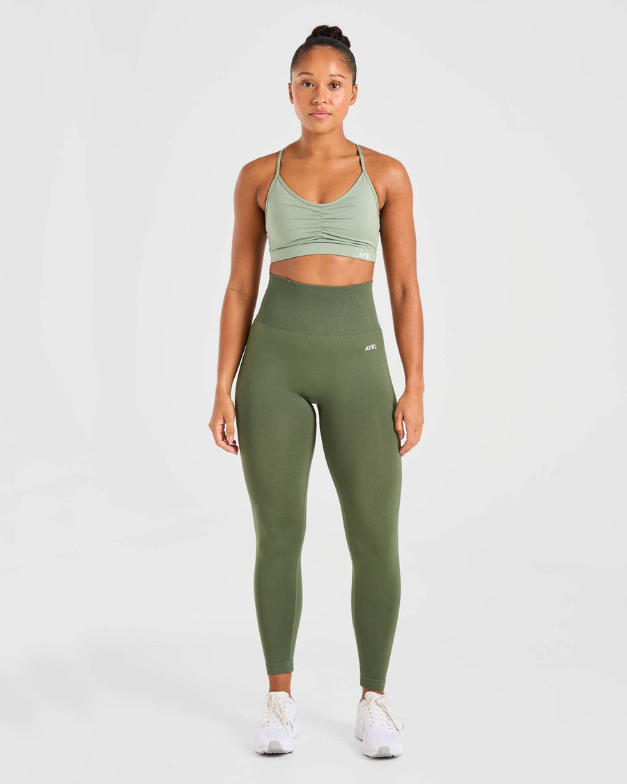 Essential Ruched Sports Bra - Olive Vert