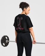 Power Lifting Illustration T Shirt - Noir/Rose