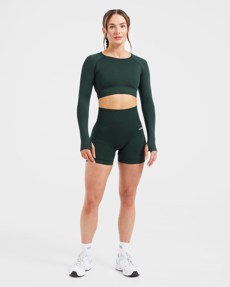 Empower Seamless Long Sleeve Crop Top - Dark Vert
