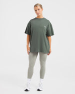 AYBL Lift Italic Oversized T Shirt - Vert/Off Blanc