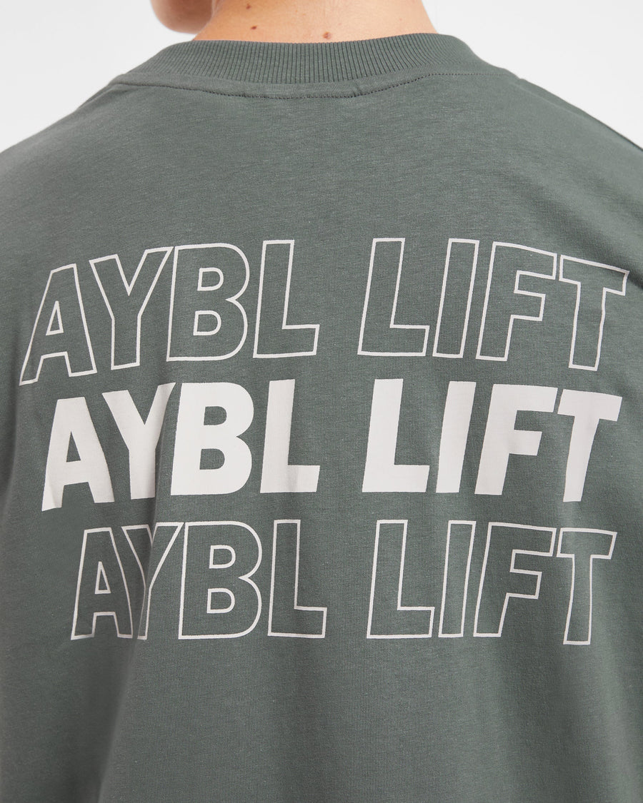 AYBL Lift Italic Oversized T Shirt - Vert/Off Blanc