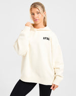 Varsity Minimal Logo Oversized Knitted Hoodie - Crème