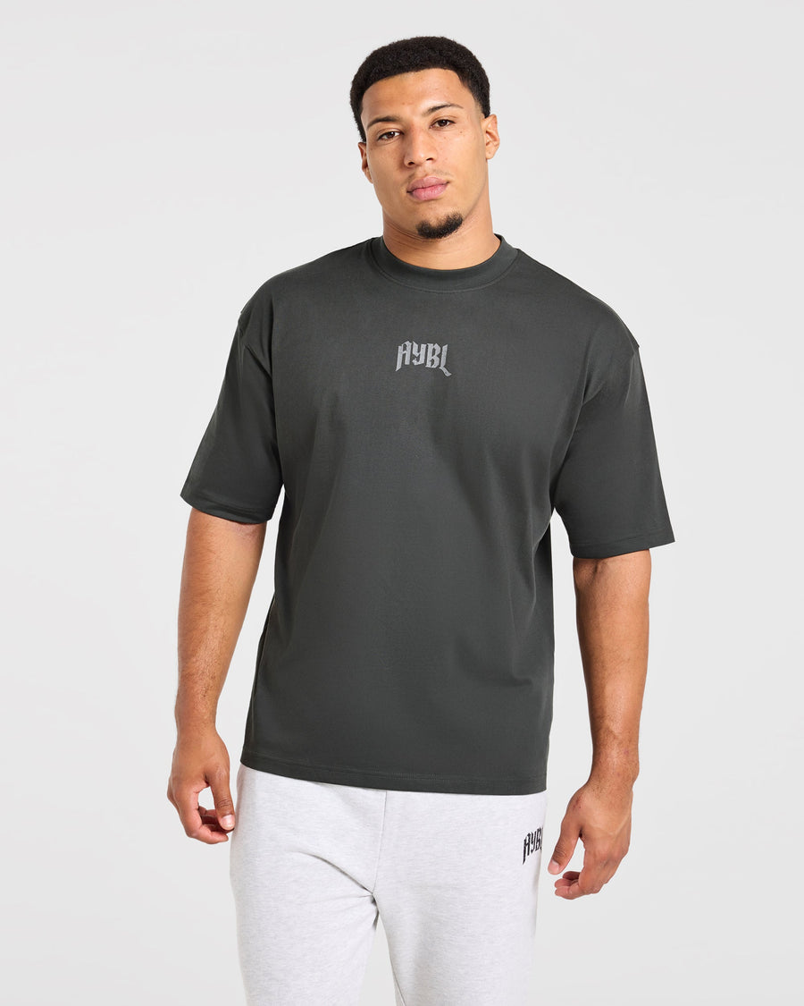 Heavy Lifting Gothic Oversized T Shirt - Charcoal/Jaune