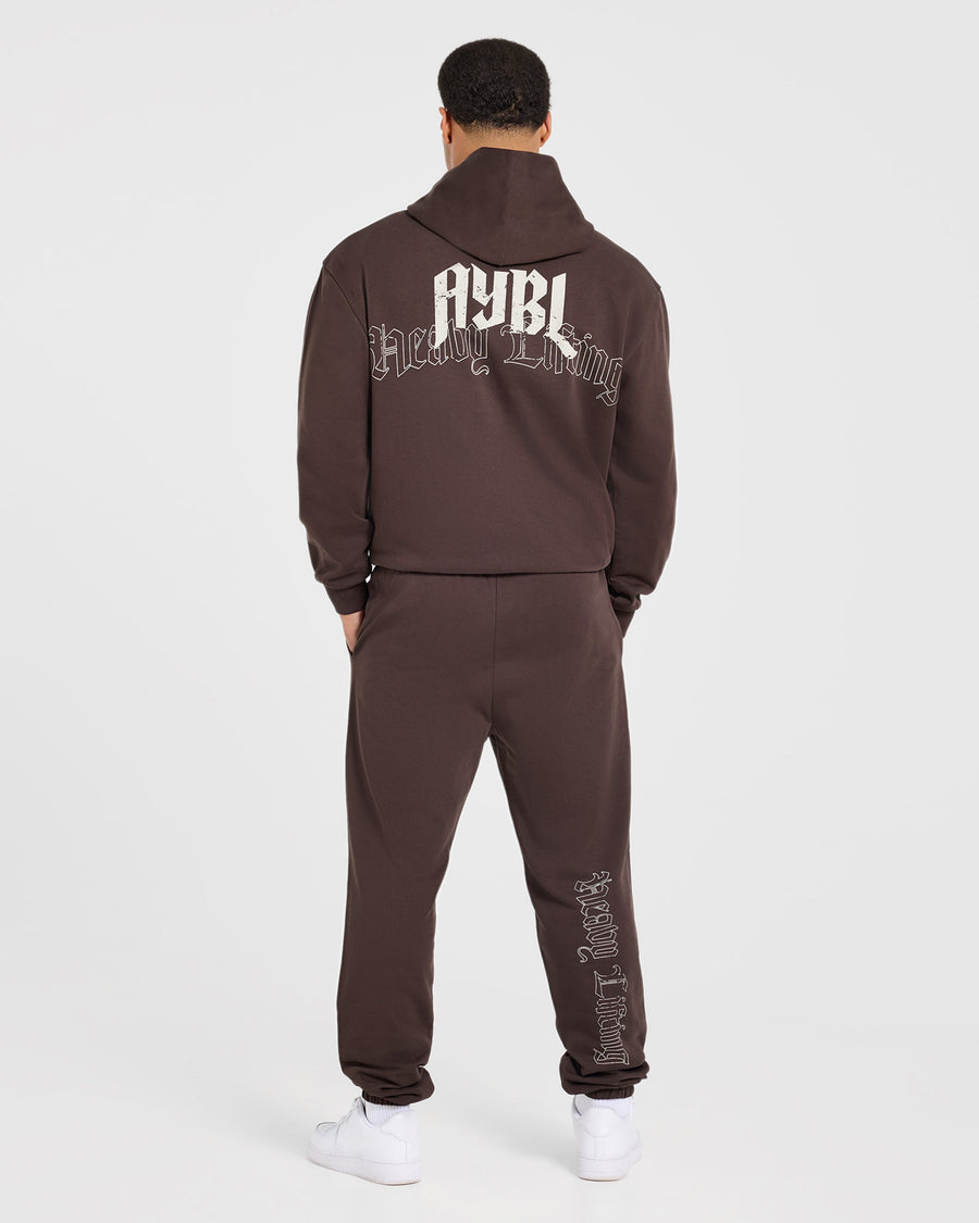 Heavy Lifting Gothic Oversized Hoodie - Marron/Crème