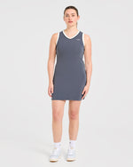 Signature V Neck Dress - Steel Bleu
