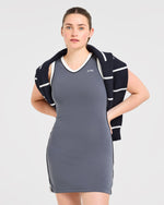 Signature V Neck Dress - Steel Bleu