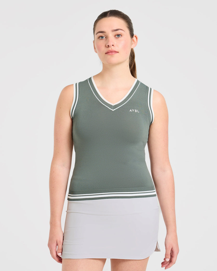 Classic Knitted V Neck Vest - Hillside Vert