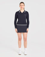 Classic Knitted Long Sleeve Polo - Navy