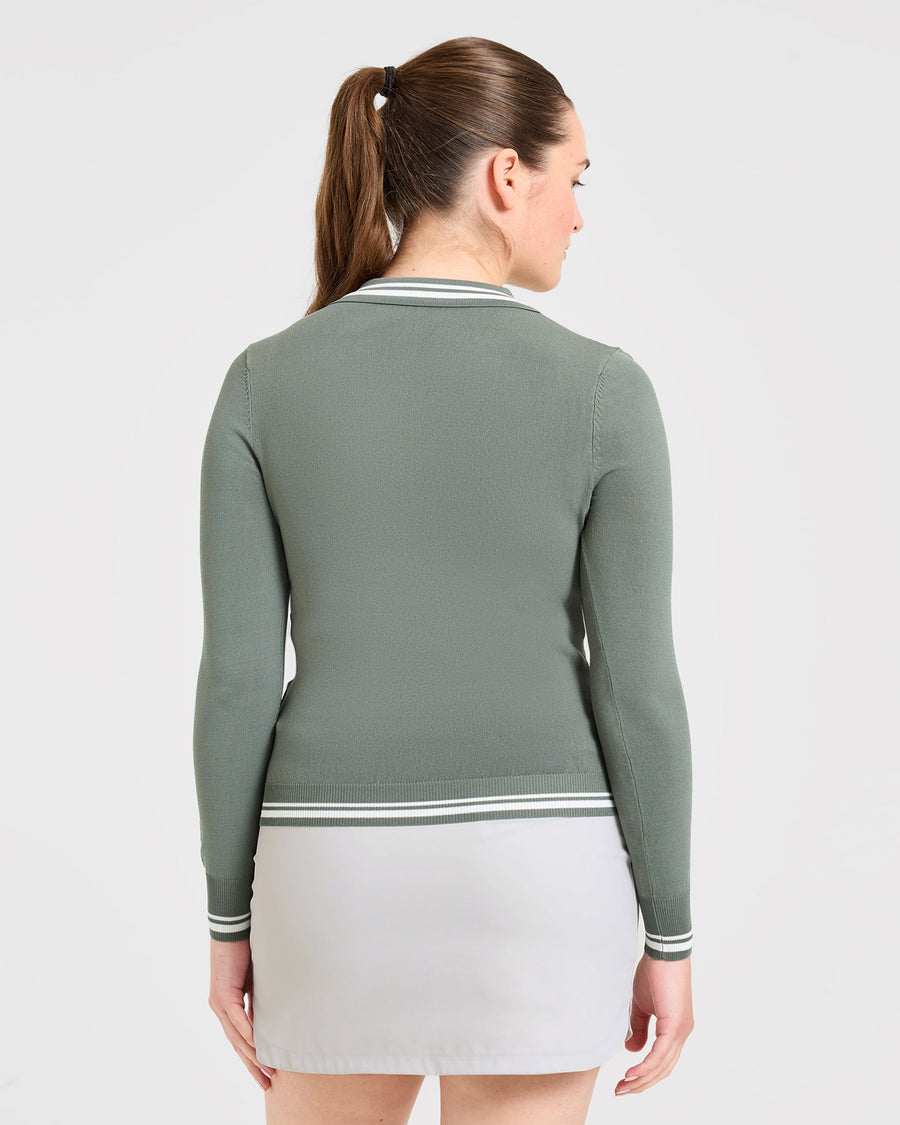Classic Knitted Long Sleeve Polo - Hillside Vert