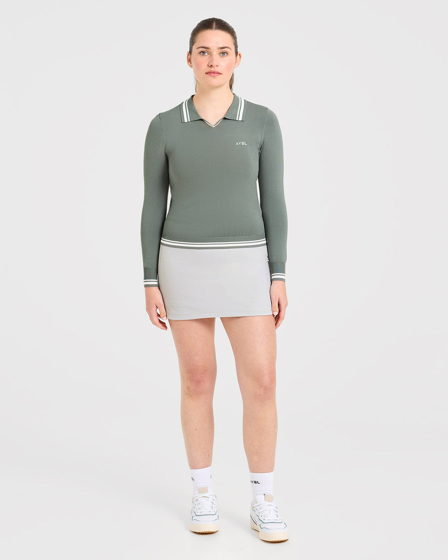 Classic Knitted Long Sleeve Polo - Hillside Vert
