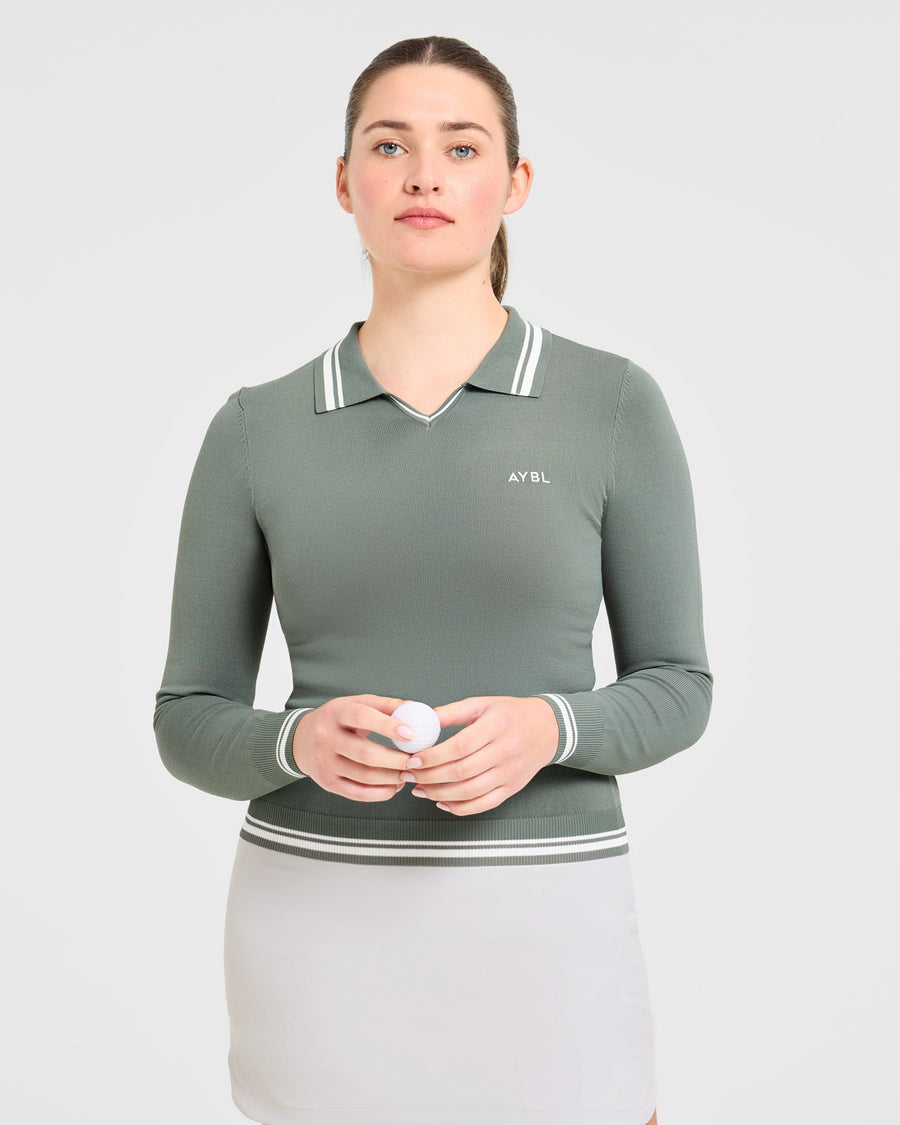 Classic Knitted Long Sleeve Polo - Hillside Vert