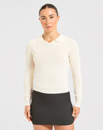 Classic Knitted Long Sleeve Polo - Beige