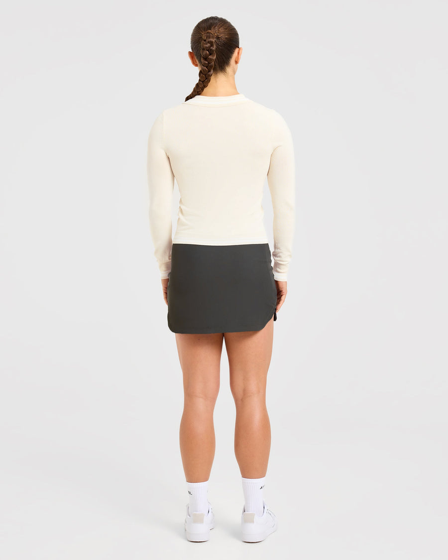 Classic Knitted Long Sleeve Polo - Beige
