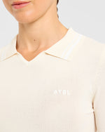 Classic Knitted Long Sleeve Polo - Beige