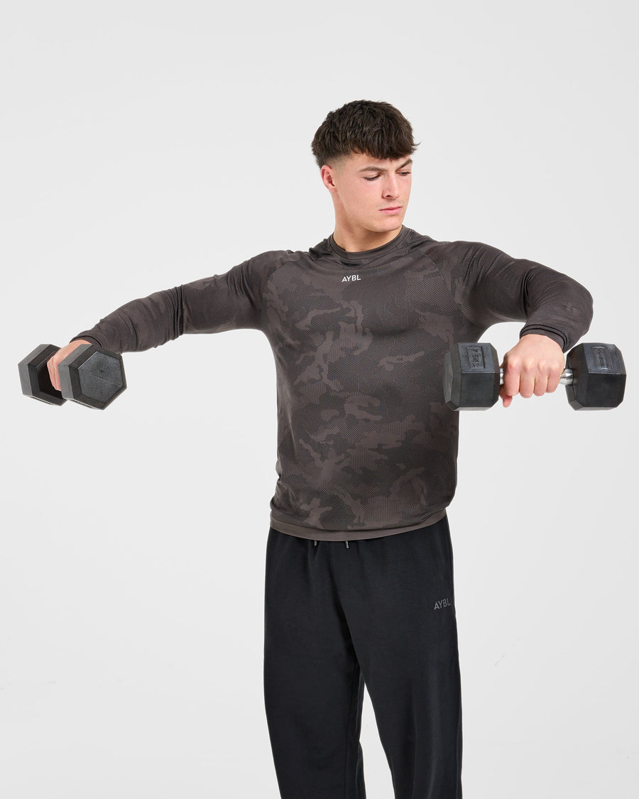 Camo Seamless Long Sleeve T Shirt - Charcoal
