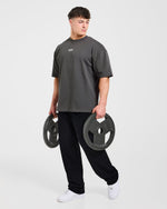 Lift Forge Oversized T Shirt - Charcoal/Rouge