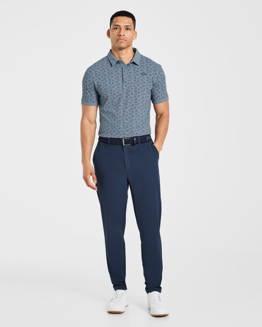 Precision Camellias Polo - Muted Navy