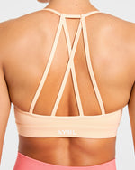 Essential V Neck Strappy Sports Bra - Pastel Peach
