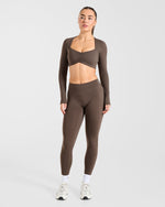 Physique Long Sleeve Crop Top - Marron