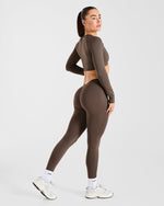 Physique Long Sleeve Crop Top - Marron