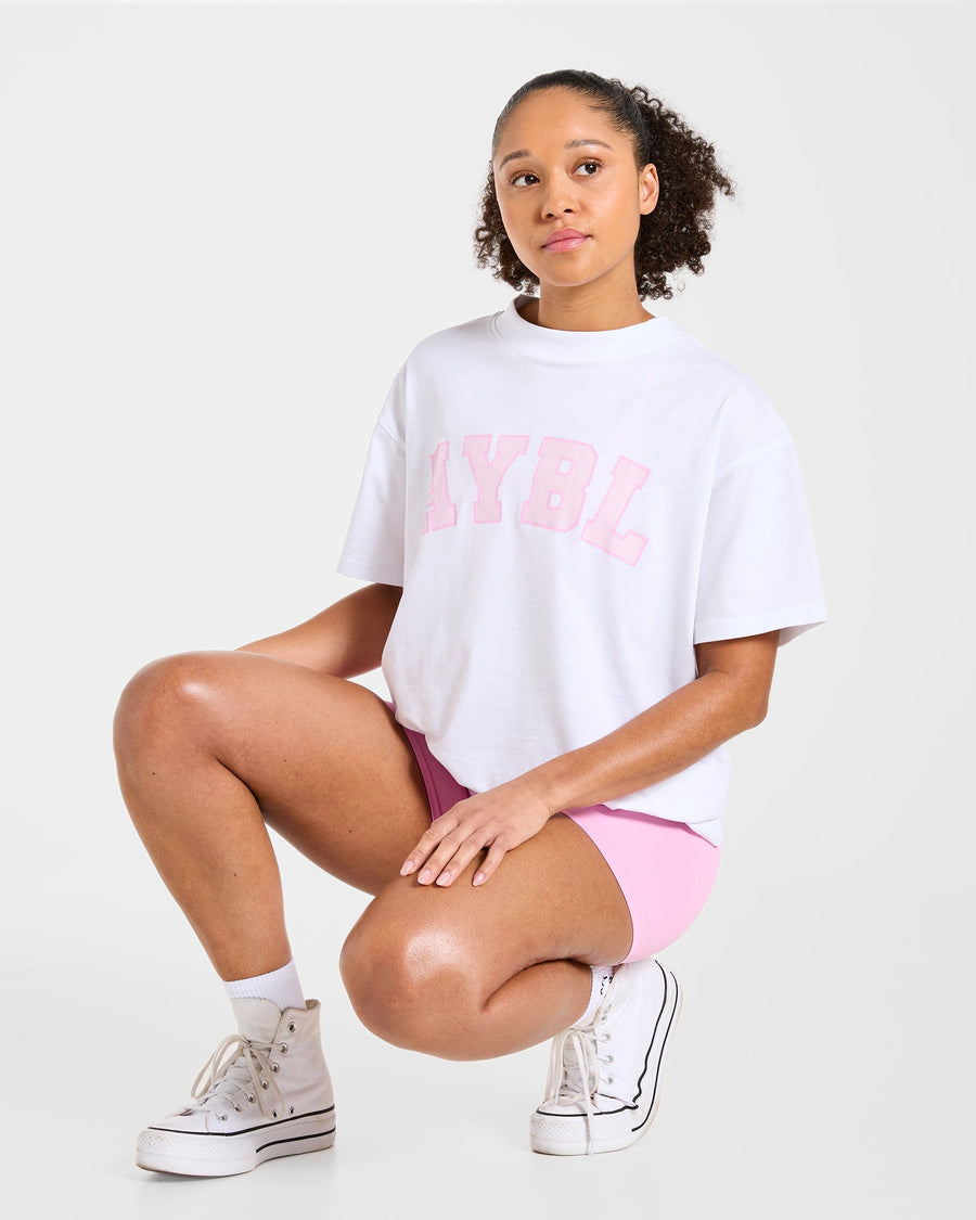 Varsity 2.0 Oversized T Shirt - Blanc/Rose