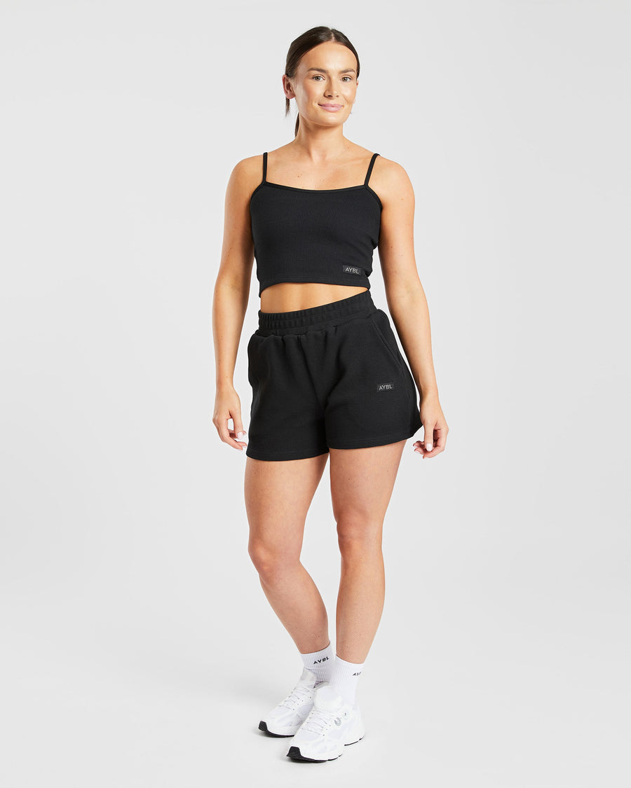 Waffle Crop Vest - Noir