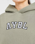 Varsity Embroidered Oversized Hoodie - Muted Olive