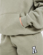 Varsity Embroidered Oversized Hoodie - Muted Olive