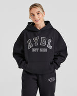 Varsity Graphic Oversized Hoodie - Noir
