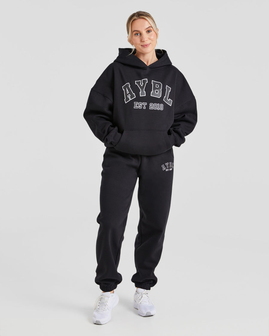 Varsity Graphic Oversized Hoodie - Noir