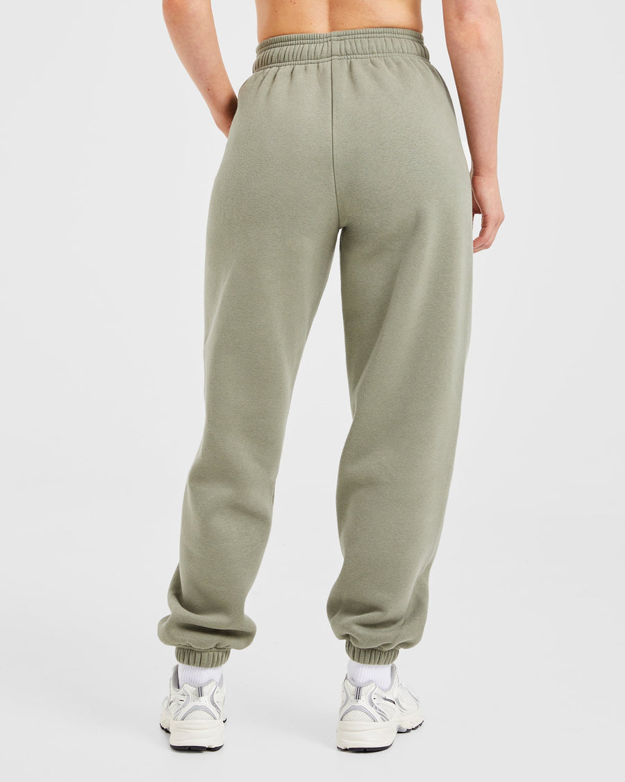 Varsity Embroidered Oversized Joggers - Muted Olive