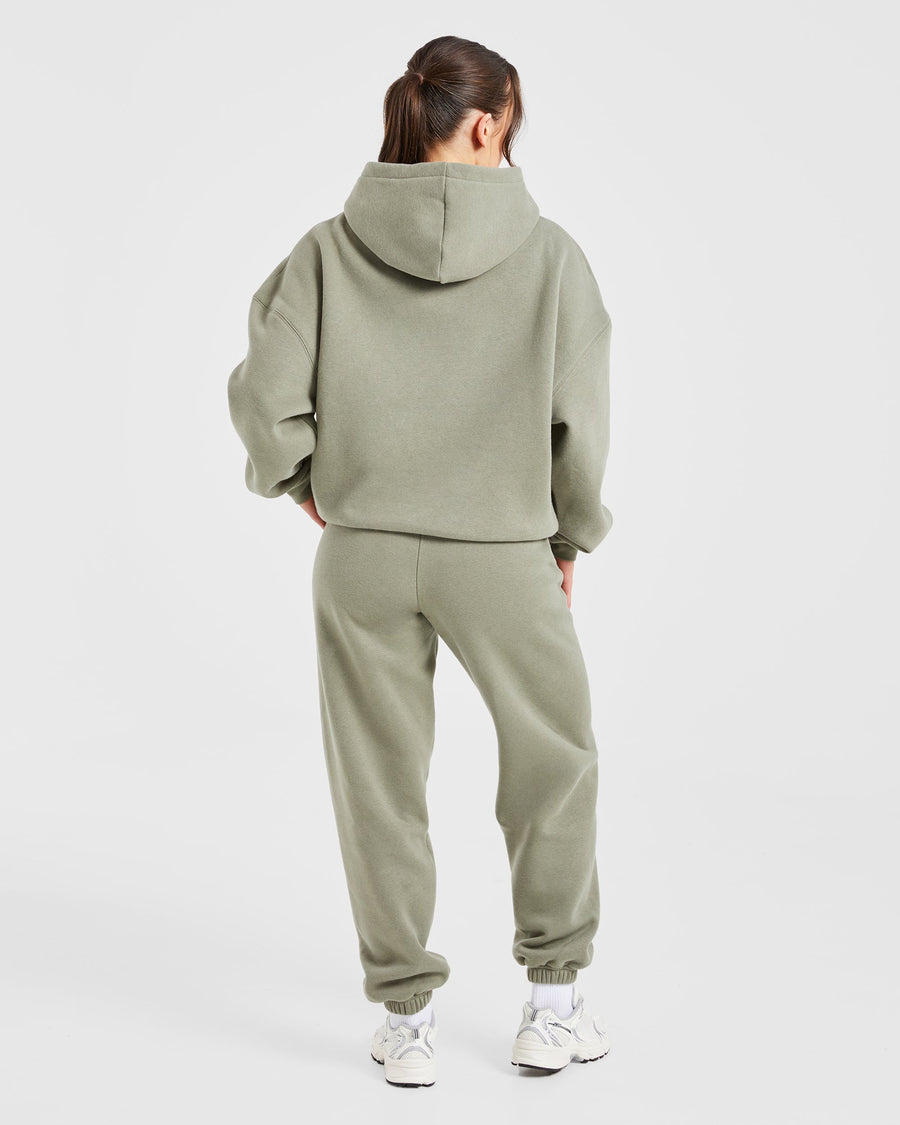 Varsity Embroidered Oversized Joggers - Muted Olive