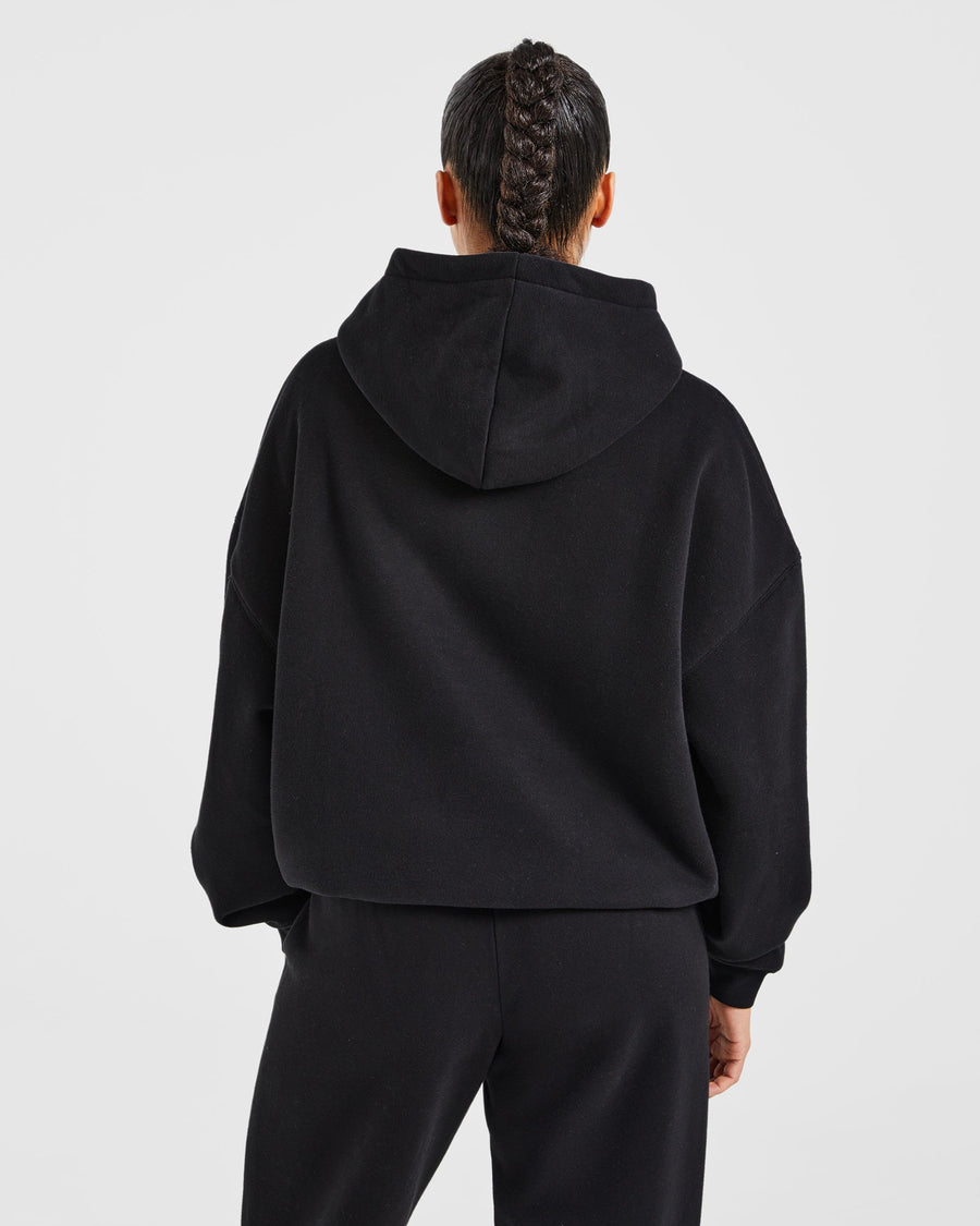 Varsity Embroidered Oversized Hoodie - Black