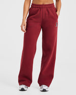 Varsity Embroidered Oversized Straight Leg Joggers - Burgundy