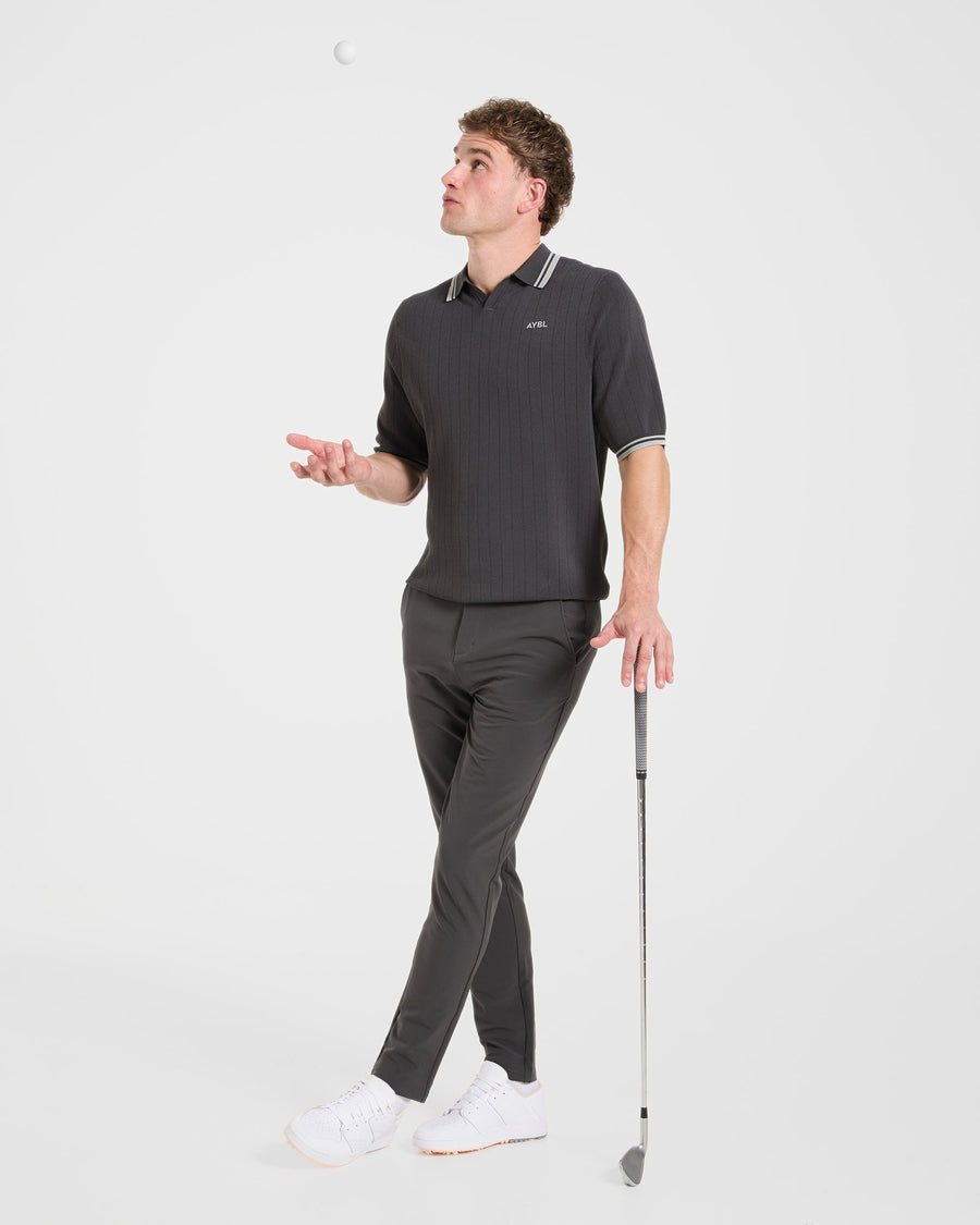 Classic Knitted Polo - Charcoal