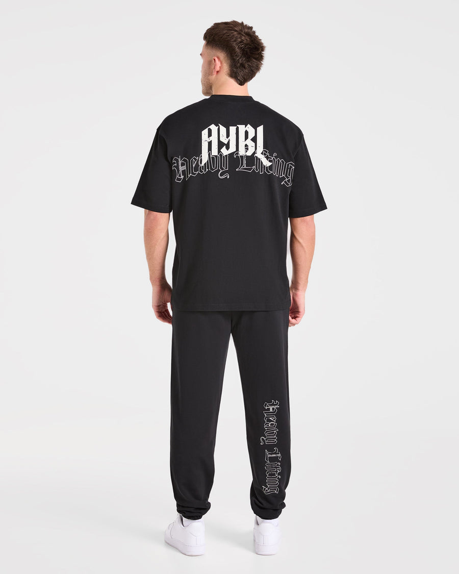 Heavy Lifting Gothic Oversized T Shirt - Noir/Off Blanc