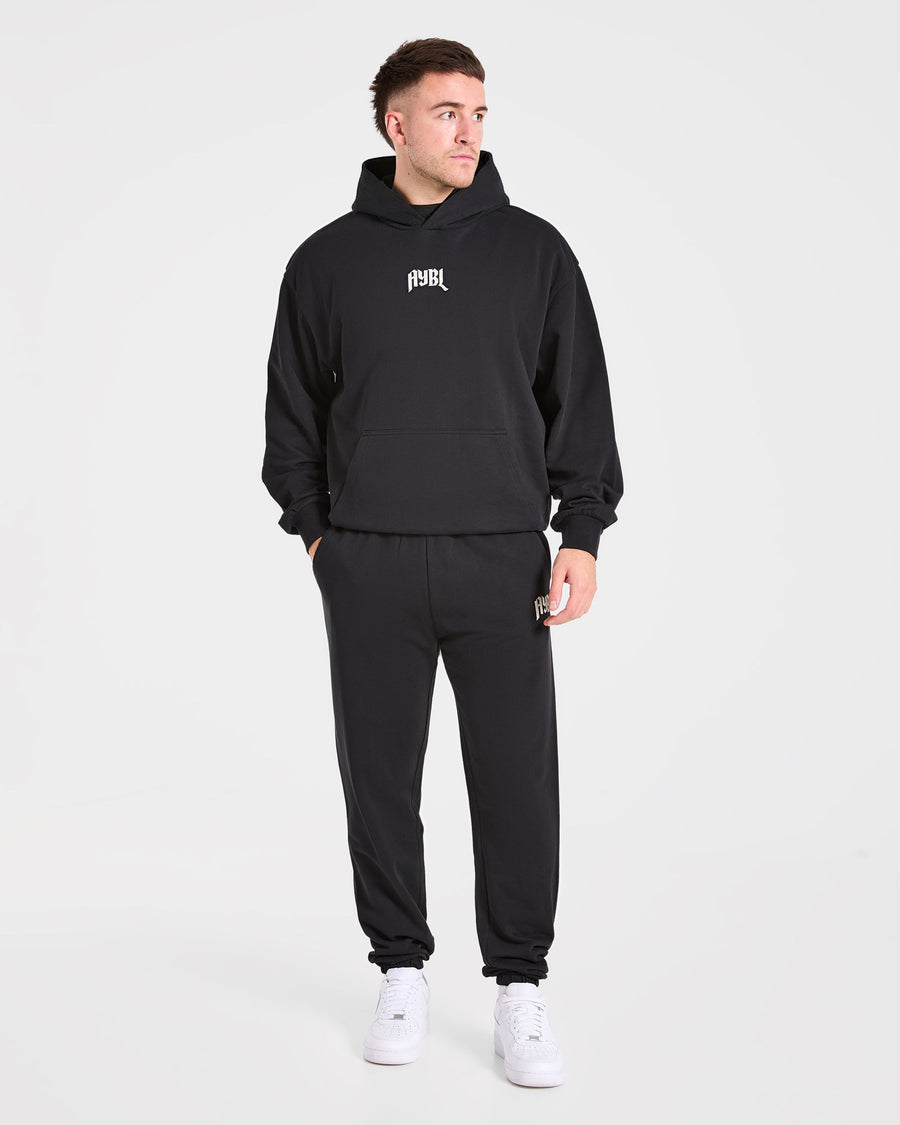 Heavy Lifting Gothic Oversized Hoodie - Noir/Off Blanc